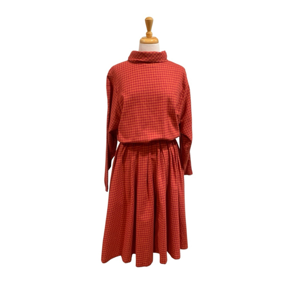 Unbranded Dresses & Skirts - Vntg 60’s Women's homemade Long Sleeve wool Dress pink & Orange Gingham Volup